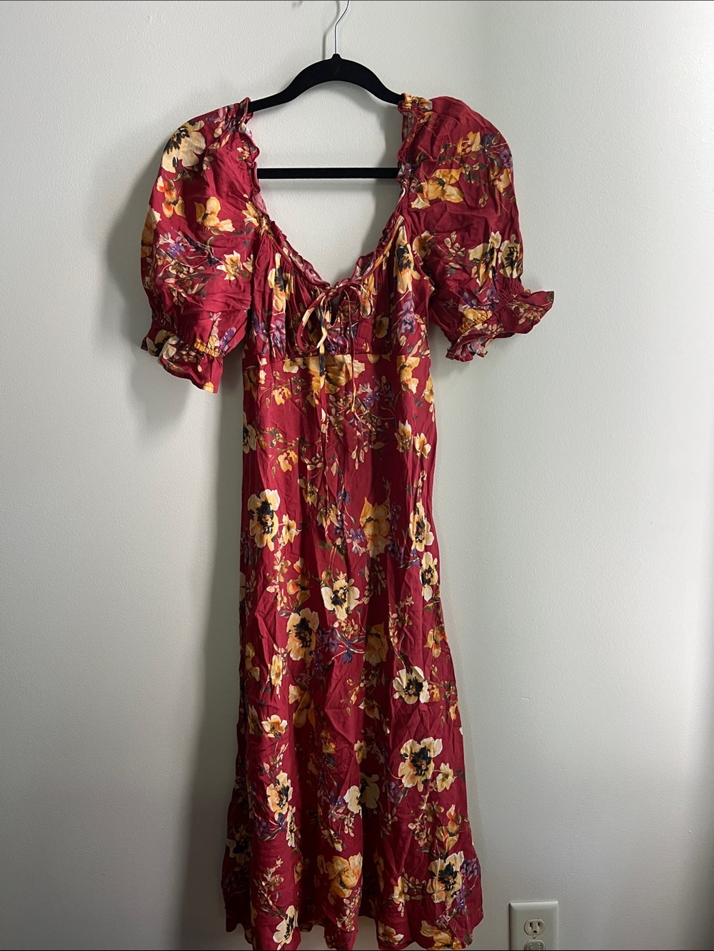 Floral Tie-Front Puff Sleeve Maxi Dress